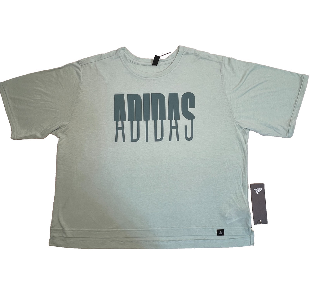 Adidas Graphic Logo Cropped T-shirt Sage Green Short Sleeve Tee, Sz L